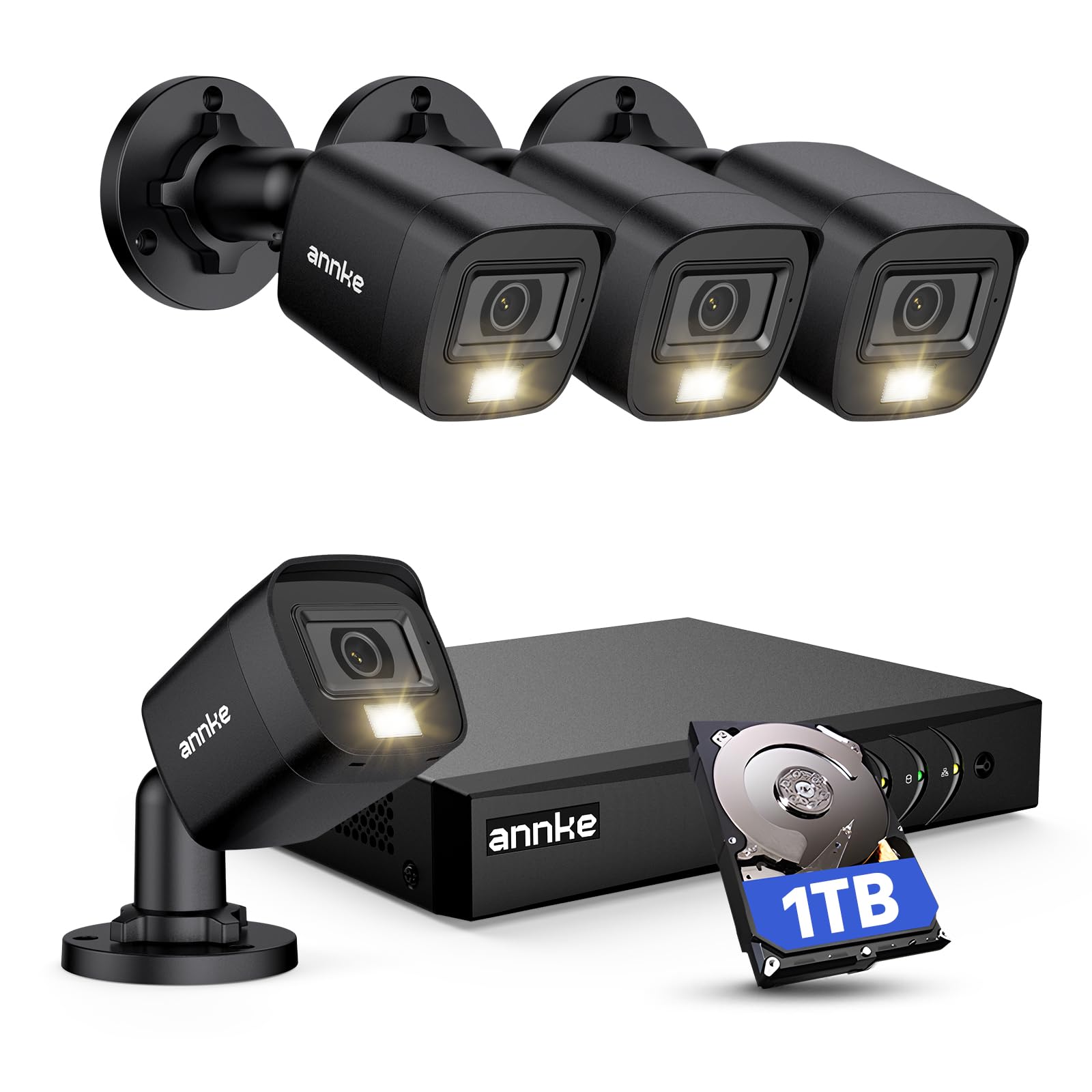 Professional 4-camera CCTV installation hardware featuring high-definition security cameras for home protection.