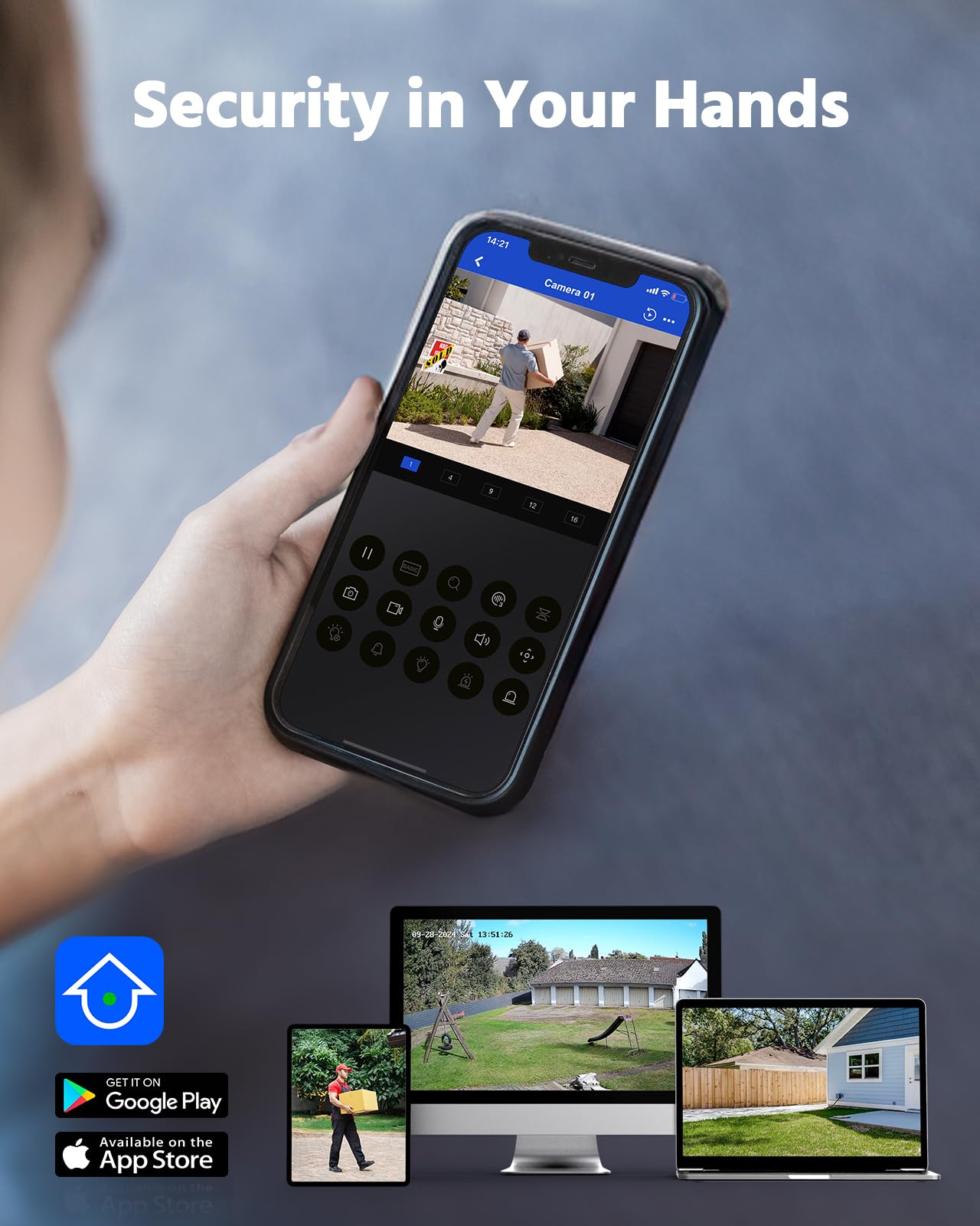 Remote viewing setup on a smartphone showing 24/7 monitoring from a professional CCTV installation.