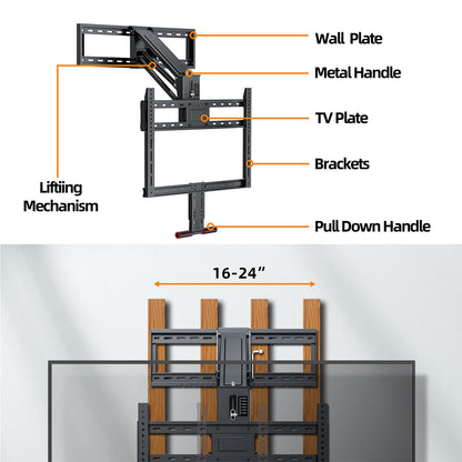 Pull Down TV Mount for Fireplace, Height Adjustable for Most 43 - 80 Inch TVs, Max VESA 600x400mm up to 80lbs, Full Motion Articulating Above Mantle Installation - All That Technology