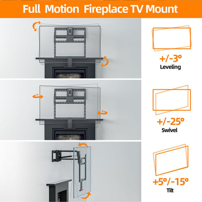 Pull Down TV Mount for Fireplace, Height Adjustable for Most 43 - 80 Inch TVs, Max VESA 600x400mm up to 80lbs, Full Motion Articulating Above Mantle Installation - All That Technology