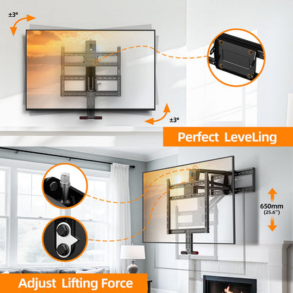Pull Down TV Mount for Fireplace, Height Adjustable for Most 43 - 80 Inch TVs, Max VESA 600x400mm up to 80lbs, Full Motion Articulating Above Mantle Installation - All That Technology