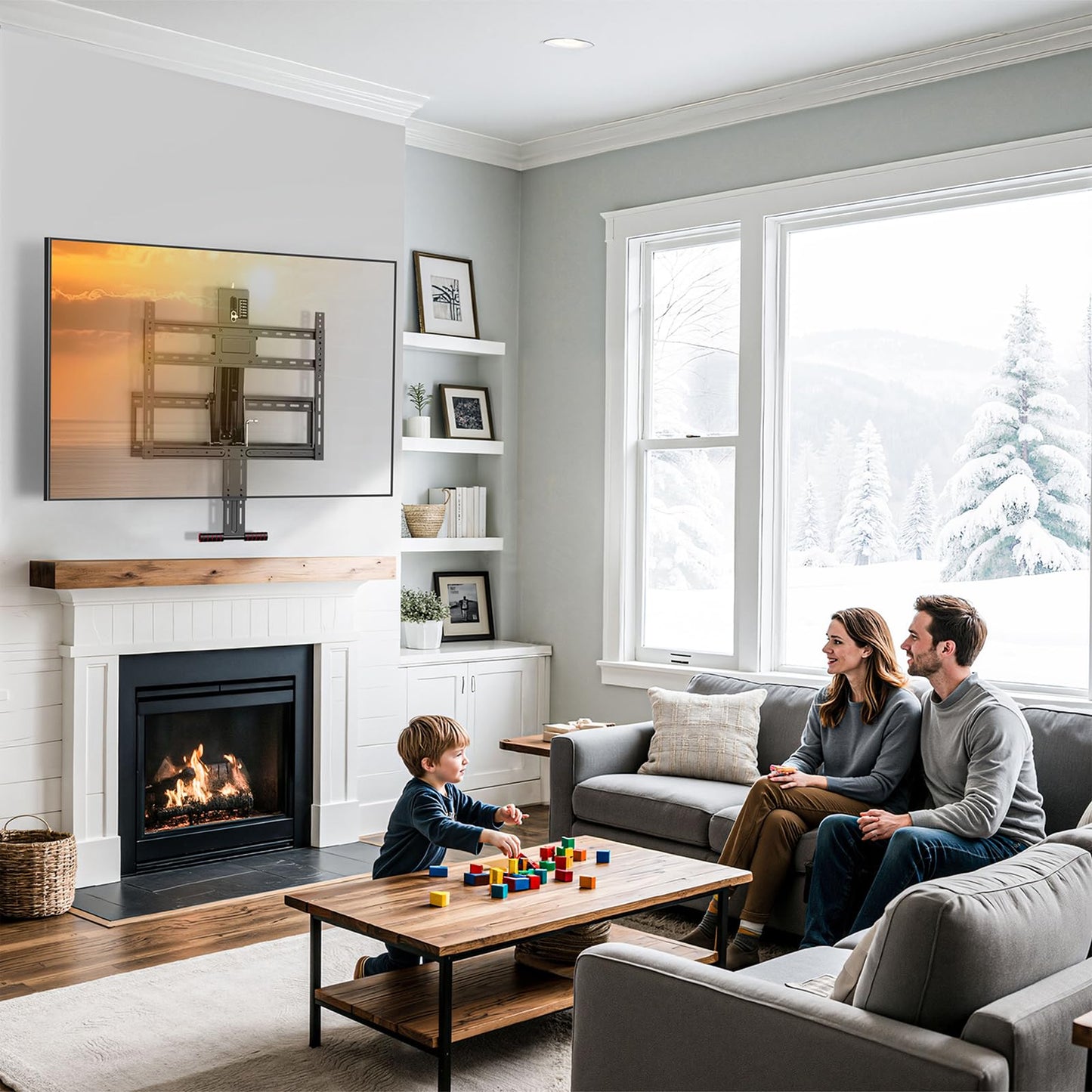 Pull Down TV Mount for Fireplace, Height Adjustable for Most 43 - 80 Inch TVs, Max VESA 600x400mm up to 80lbs, Full Motion Articulating Above Mantle Installation - All That Technology